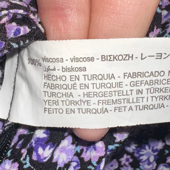 Zara Purple Floral Ruffle Long Sleeve Drawstring Ruched Crop Top Size S - Picture 11 of 16